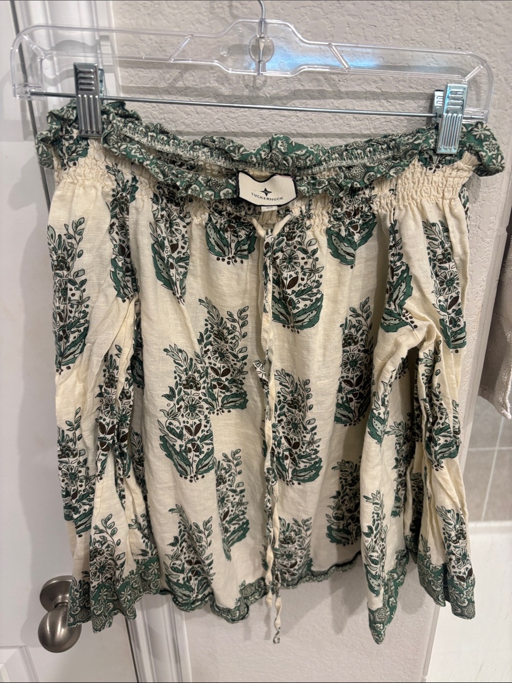 Tuckernuck Cream & Green Printed Boho Top